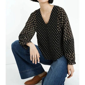 Madewell Long Sleeve Top Blouse Paisley Sheer Lined Size Medium Office Casual